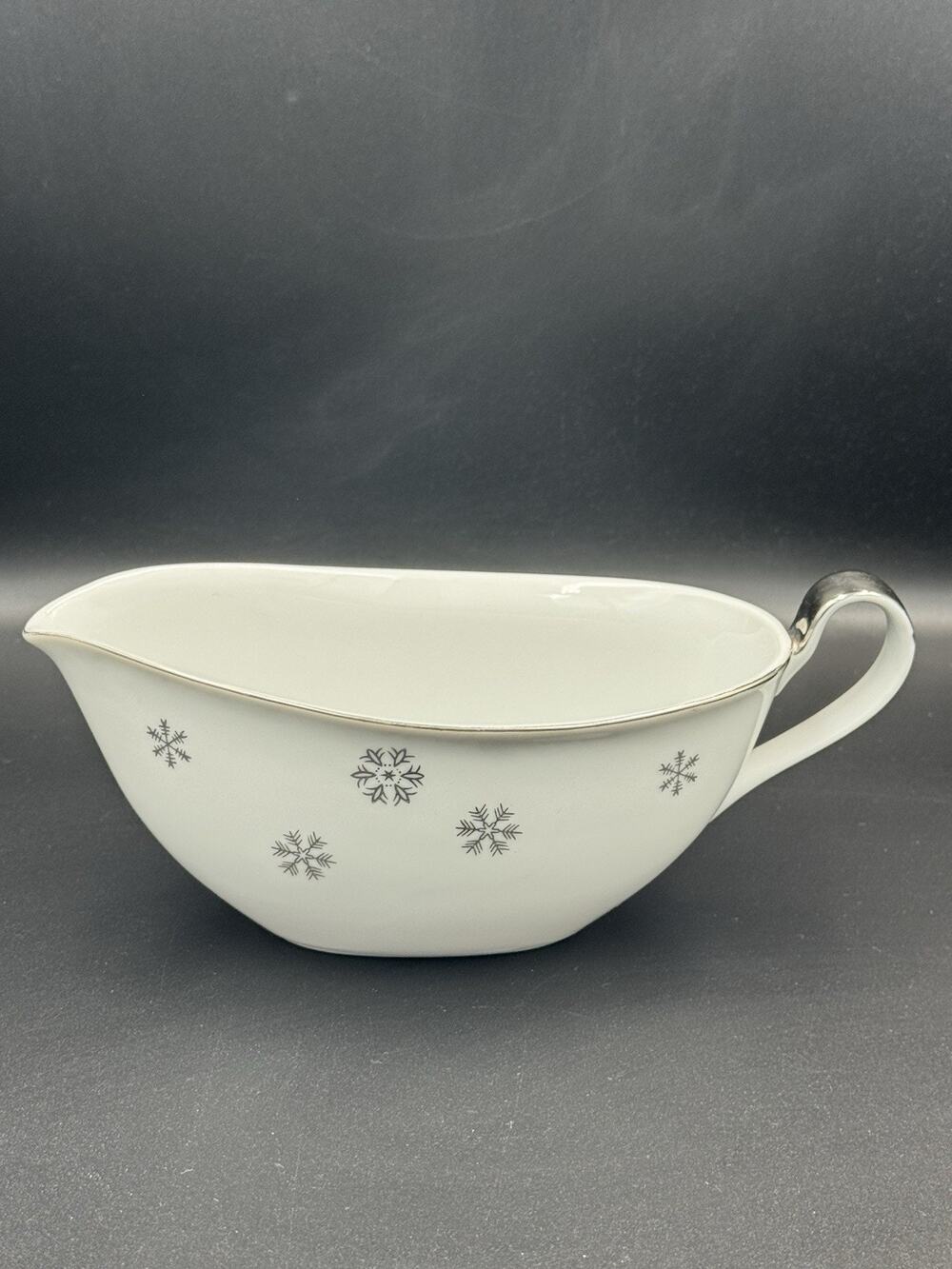 Vintage Seyei Snowy Atomic Snowflake Gravy Boat - Platinum Rim MCM Japan